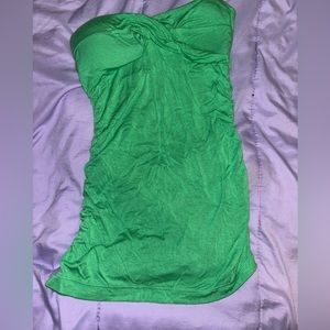 green off the shoulder shirt.